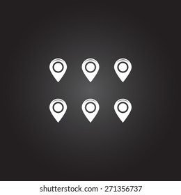 Set of six round, colorful map pointers