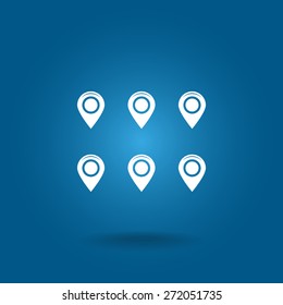 Set of six round, colorful map pointers