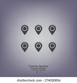 Set of six round, colorful map pointers
