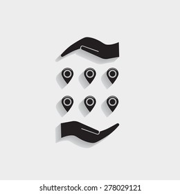 Set of six round, colorful map pointers