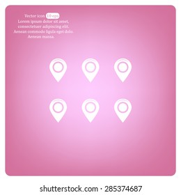 Set of six round, colorful map pointers