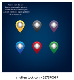Set of six round, colorful map pointers