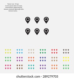 Set of six round, colorful map pointers