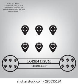 Set of six round, colorful map pointers