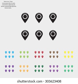Set of six round, colorful map pointers