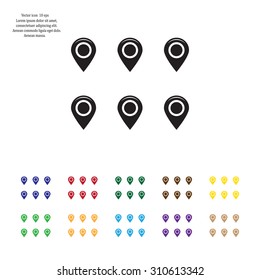 Set of six round, colorful map pointers
