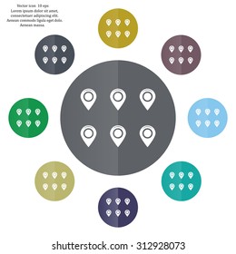 Set of six round, colorful map pointers