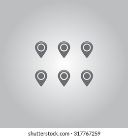 Set of six round, colorful map pointers