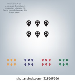 Set of six round, colorful map pointers