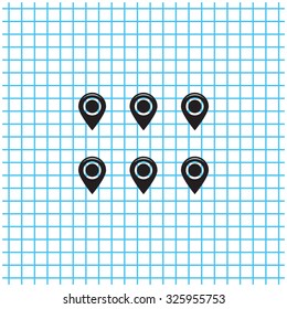 Set of six round, colorful map pointers