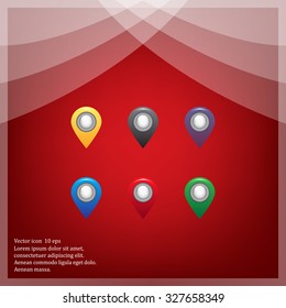 Set of six round, colorful map pointers