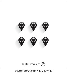 Set of six round, colorful map pointers