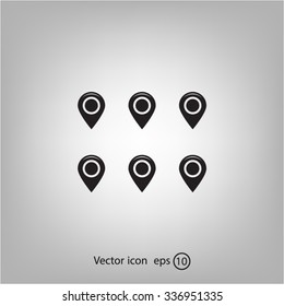 Set of six round, colorful map pointers