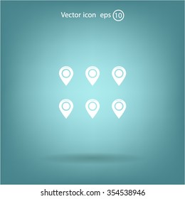 Set of six round, colorful map pointers