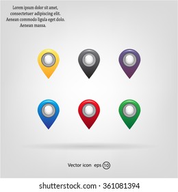 Set of six round, colorful map pointers