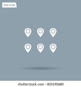 Set of six round, colorful map pointers