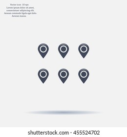 Set of six round, colorful map pointers