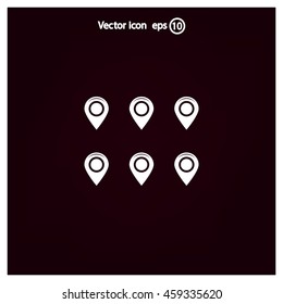 Set of six round, colorful map pointers