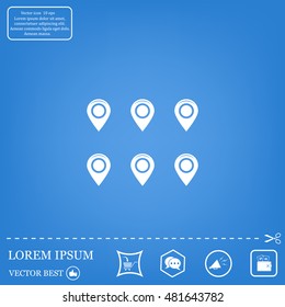 Set of six round, colorful map pointers