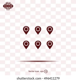 Set of six round, colorful map pointers
