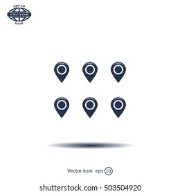 Set of six round, colorful map pointers