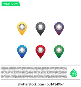 Set of six round, colorful map pointers