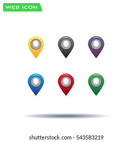 Set of six round, colorful map pointers