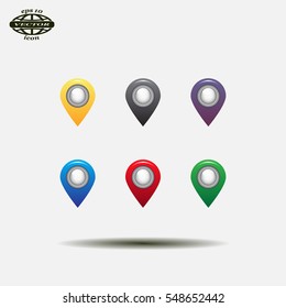 Set of six round, colorful map pointers