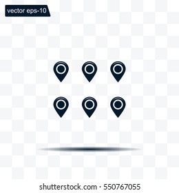 Set of six round, colorful map pointers