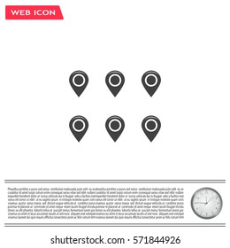 Set of six round, colorful map pointers