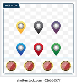 Set of six round, colorful map pointers
