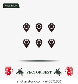 Set of six round, colorful map pointers
