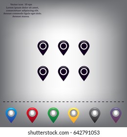 Set of six round, colorful map pointers