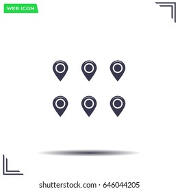 Set of six round, colorful map pointers