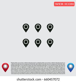 Set of six round, colorful map pointers