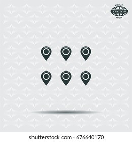 Set of six round, colorful map pointers