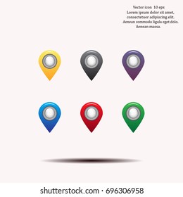 Set of six round, colorful map pointers