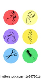 Set of six round icons for topical for spa beauty salon aqua aerobics hairdresser injection cometology on a white background. Vector illustration.