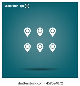 Set of six round, map pointers