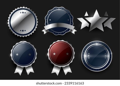 set of six round metal badge element banner in retro style vector