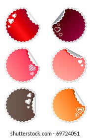 Set of six round stickers with hearts