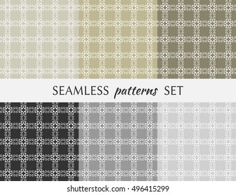 Set of six seamless geometric patterns. Endless repeating texture in eastern style. Seamless line pattern, ethnic ornament. Isolated seamless geometric lace backgrounds. Monochrome and pastel colors