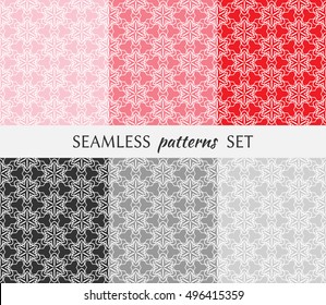 Set of six seamless geometric patterns. Endless repeating texture in arabian style. Seamless line pattern, ethnic ornament. Isolated seamless geometric lace backgrounds. Monochrome and pastel colors