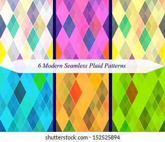 Set of six seamless modern plaid patterns.
