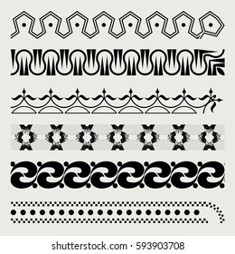 Set of the six seamless ornamental borders. Vector illustration