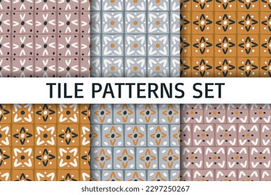 Set of six seamless patterns. Decorative tile pattern design. Vector illustration.