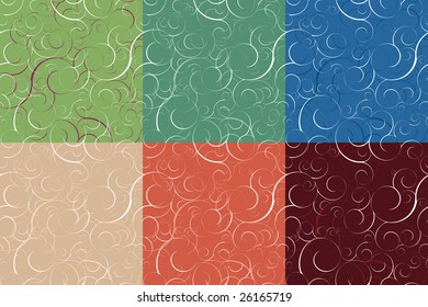 Set of six seamless swirly patterns. Tile for endless backgrounds