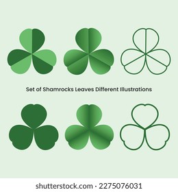 Set of six Shamrocks Leaves illustrations