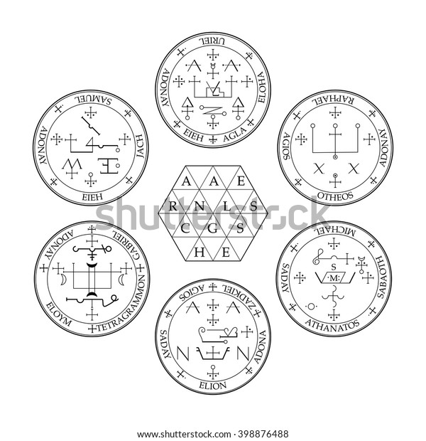 Set Six Sigils Archangels Magical Amulets Stock Vector Royalty Free 398876488