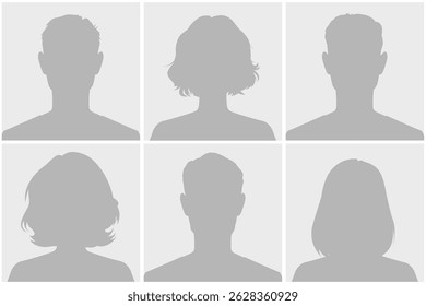 Set of six silhouette avatars in a grid format representing anonymous human figures. These neutral avatars are useful for profile placeholders, representing individuality and diversity